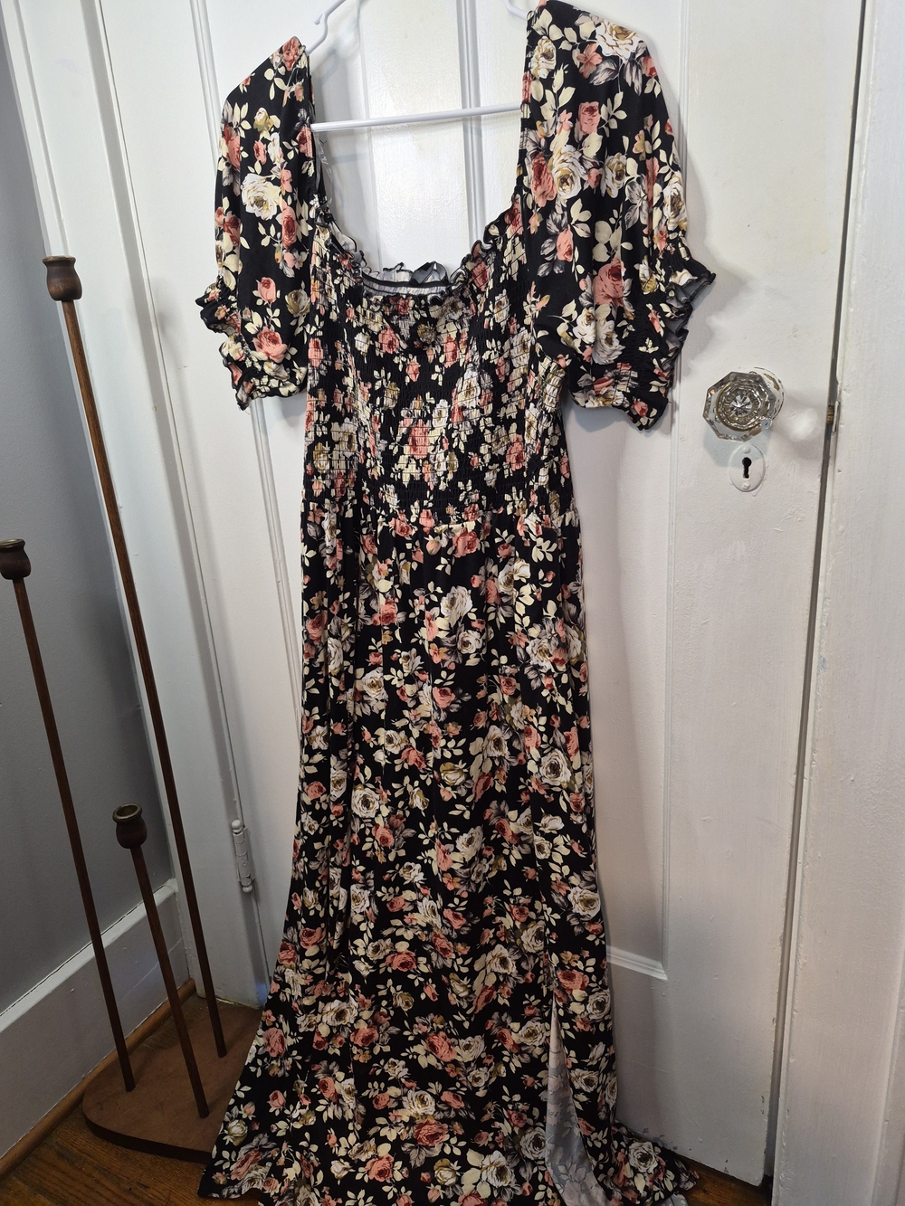 Vibe Black Floral Maxi Dress with Cream & Pink Roses